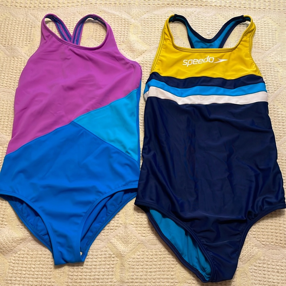 2 girls one piece bathing suits, size 10 and xl